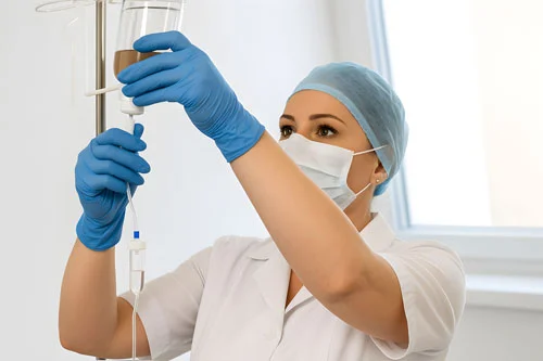 Медсестра готовит капельницу для наркомана на принудительном лечении